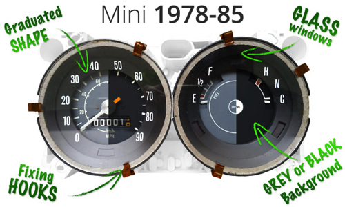 Stickers for Mini 1978 to 1985 Speedometers Speedomini