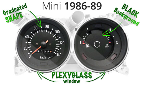 Stickers for Mini 1986 to 1989 Speedometers Speedomini